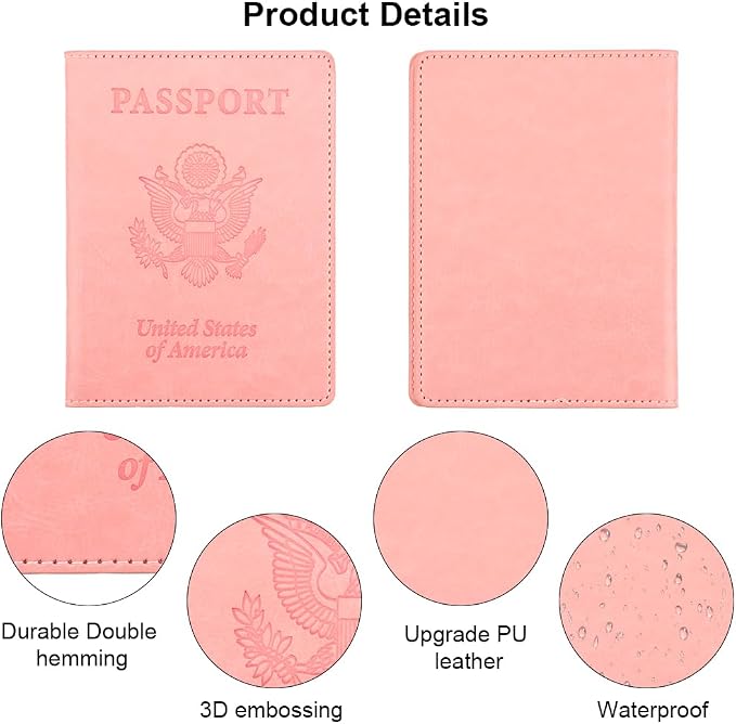Passport Holder, Passport Cover, Passport Holder for Women, 2 Pack Travel Passport Wallet, Leather Passport Case, Passport Protector International Travel Must Haves Accessories, Grey+Pink