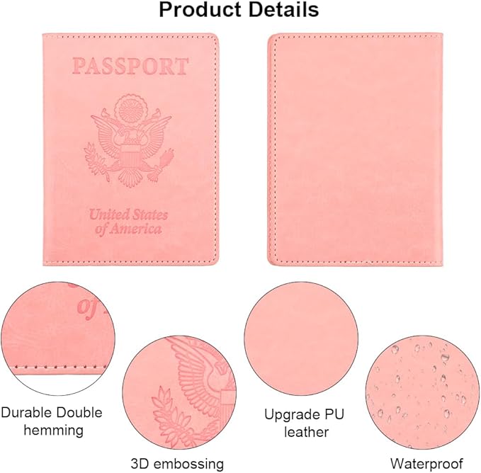 Passport Holder, Pink Passport Holder for Women, Travel Passport Wallet, 1 Pack Slim Passport Cover Travel Must Haves, Pu Leather Passport Case Protector International Travel Accessories