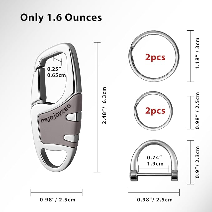 Keychain Carabiner Clip,Heavy Duty Belt Loop Car Key Ring Holder | Durable metal build, mens EDC accessory, 4 key rings, secure locking D-ring, fits belt loops, holds home, car key fobs
