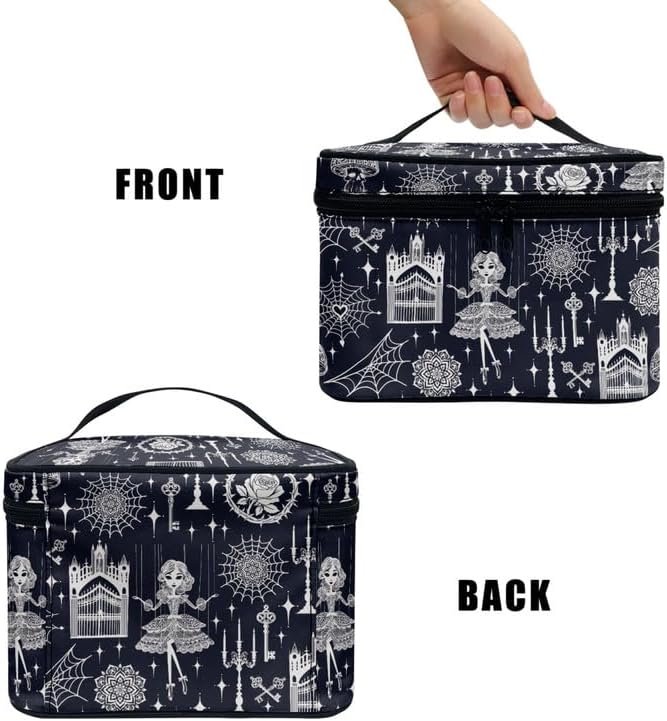 Witchy Girl Print Makeup Bag Cosmetic Organizer for Women, Gothic Night Castle Printed Make Up Bag Toiletry Accessories Case Travel-Size