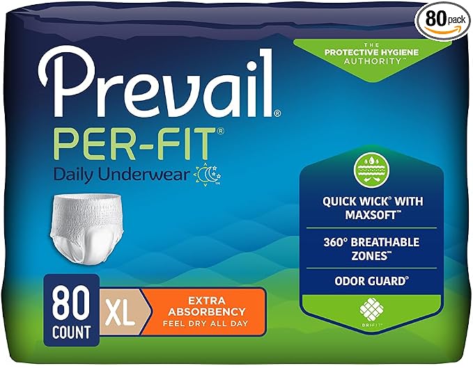Prevail Per-Fit Extra Disposable Underwear Pull On with Tear Away Seams X-Large, PF-514/1, 80 Ct