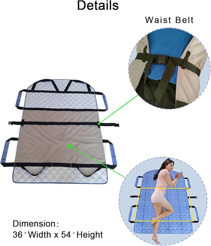Positioning Bed Pad with Handles, 100% Cotton Shell; Breathable Slide Sheets for Patients to Prevent Bed Sores; Waterproof Draw Sheets for Hospital Bed, 36” x 54”,Checks Pattern