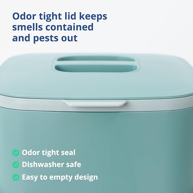 Blue Ginkgo Kitchen Compost Bin, 5L Countertop Compost Bin, Green | Odor-Tight. Filter-Free. Dishwasher Safe.