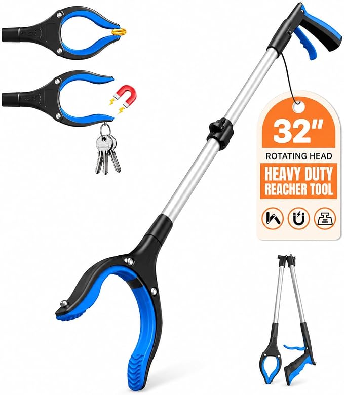 LEGENDONE 32" Grabber Reacher Tool, Foldable Reacher Grabbers Pickup Tool for Senior, Heavy Duty Upper Gripper, Wide Claw Trash Picker, Strong Grip| Powerful Magnet| 360° Rotating Head