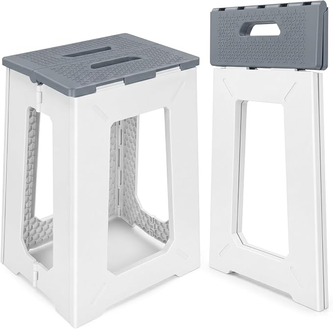 neotidy Foldable Stool Chair, 17.7” Tall Folding Seat for Adults up to 400 lb, Heavy-Duty Plastic Foldable Stool for Sitting, Portable Compact Folding Chair for Home Outdoor Camping, Gray