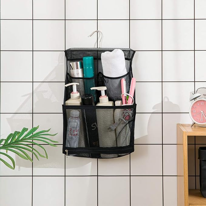 ALYER Hanging Mesh Bath Toy Organizer Bag,Large Shower Storage Caddy with Durable Hanger (Black)