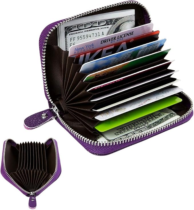 Women's RFID Blocking 12 Slots Credit Card Holder Leather Accordion Wallet
