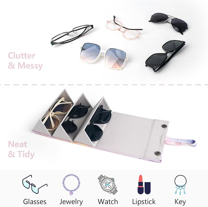 Sunglasses Travel Case,Foldable Eyeglasses Case, Portable Multiple Glasses Case for Women Men Girls