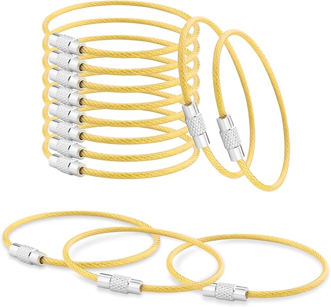 CooBigo 12 Pack Stainless Steel Loops 2mm Coated Wire Keychain Cable Large Key Rings 6 inch Key Chain for Women, Luggage Tags, Key Tags, Keyrings, Kitchen Utensils, Duster - Yellow