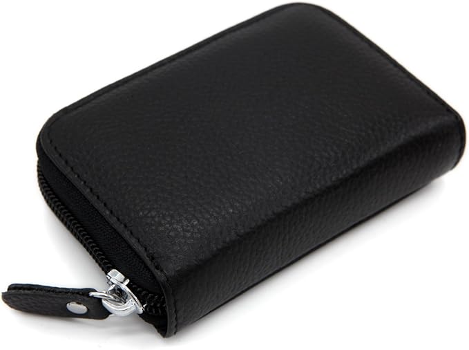 RFID Blocking Genuine Leather Credit Card Case Holder Security Travel Wallet - Black