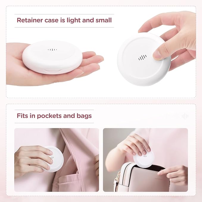 Retainer Case Slim Aligner Case with Vent Holes Removable Inner Tray Silicone for Easy Cleaning (2Pack White Pink)