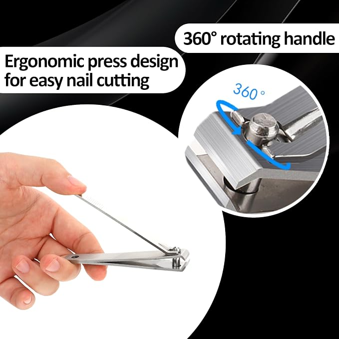 Fingernail Clippers Set, 2Pcs Sturdy Stainless Steel Fingernail Toenail Clippers Thick Toenail Clipper for Men Women (Silver)