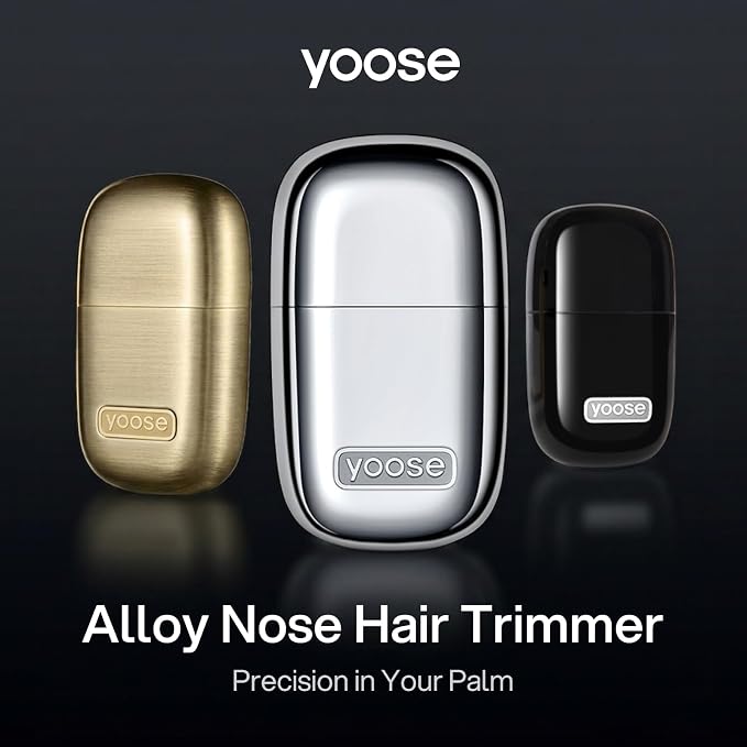 yoose Nose Hair Trimmer, Alloy Rechargeable Nose Hair Trimmer for Men Women, IPX7 Waterproof, Detachable Head, Easy to Clean, Portable Travel Size Nose Trimmers, Dual Edged Blades, Painless, Gold