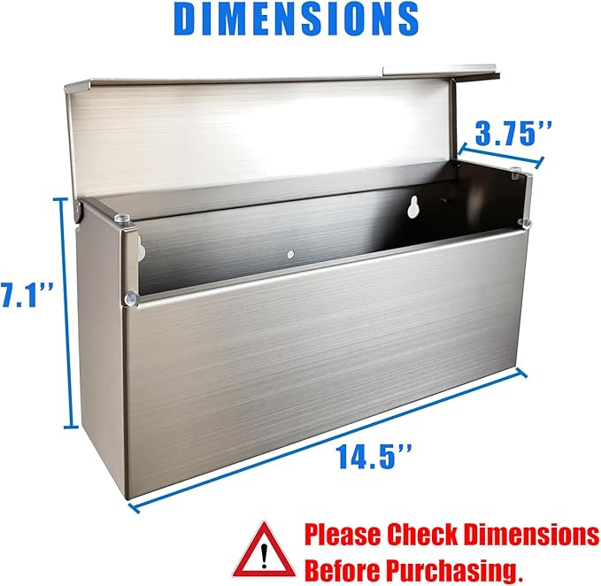 Stainless Steel Wall-Mount Outdoor Mailbox with Rain Cover | Large-Capacity Mailbox for Homes, Apartments & Offices with Secure Front Access & Weather-Resistant Design, Silver