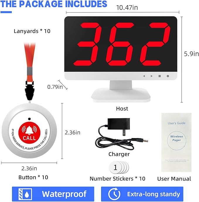 Nurse Call System - 1000ft Wireless Call Bell System,10 Alert Emergency Call Buttons for Elderly with 1 Display Receiver for Assisted Living Medical Clinic Nurses Station Home Hospital