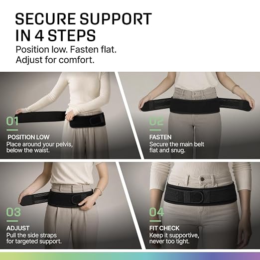 Modvel Pelvic Support Back Brace for Women and Men, Adjustable Sacroiliac Belt SI Belt for Sciatica, Lower Back, Hip and Pelvis Support with Dual Straps and Anti Slip Neoprene