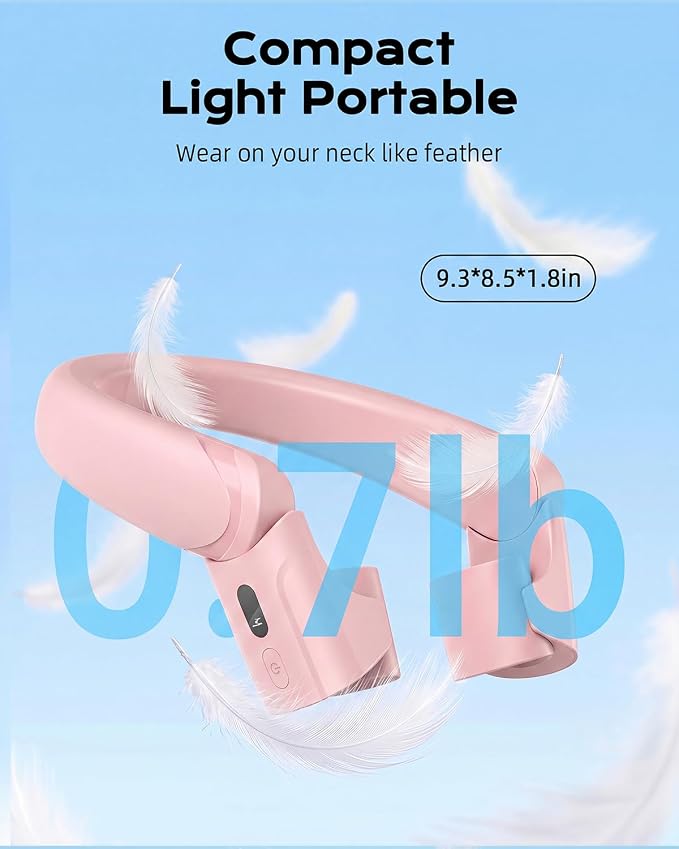 ChillGo 5th Gen Neck Fan with Adjustable Airvents, Dual Motors Personal Fan | 8000mAh Neck Fans That Blow Cold Air,Quick Charging,4 Speeds, Cooling Fan, Neck Cooling Fan for Travel, Gift for Women, Pink
