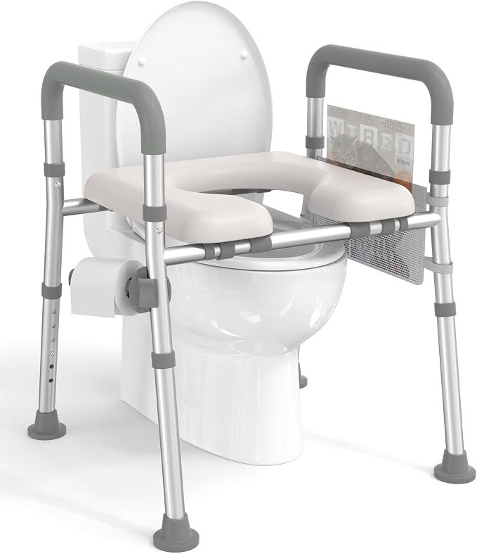 HOMLAND Toilet Seat Riser for Seniors with Adjustable Height & Width, 300lb | Padded Seat, Durable Aluminum Frame, Slip-Resistant Feet, Handicap Elevated Raised Toilet Seat for Elderly, Fit Most Toilet