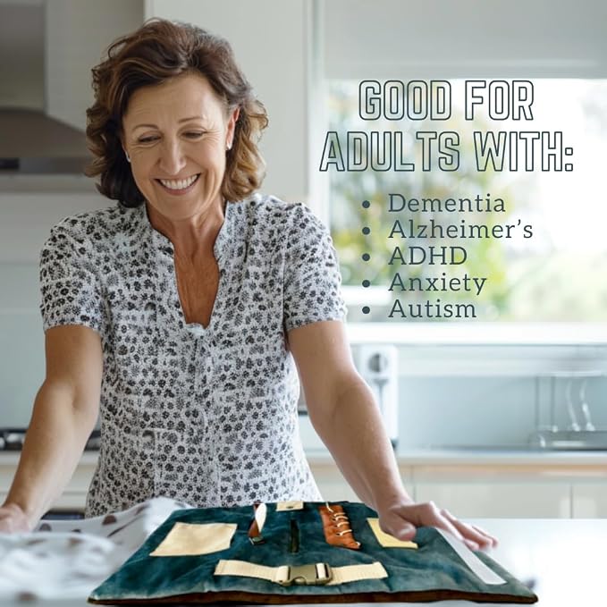 Modaliv 2-in-1 Sensory Fidget Blanket & Calming Muff, Teal | Alzheimer's & Dementia Activity Mat for Adults, Anxiety Relief, Therapeutic Tactile Sensory Engagement