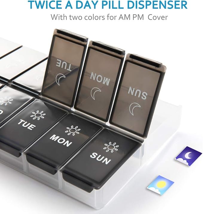 Mossime XL Large Daily Pill Organizer 2 Times a Day, Extra 7 Day Pill Box Am Pm, Weekly Day Night Vitamin Holder, Medicine Organizer, Big Pill Container, Medication Dispenser 14 Compartments