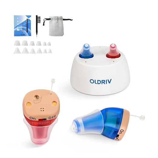 Rechargeable Hearing Aids for Adults Seniors, OTC Hearing Aids for Adults Seniors Rechargeable with Noise Cancelling, Invisible Hearing Aid, 1 Pair (Red Blue)