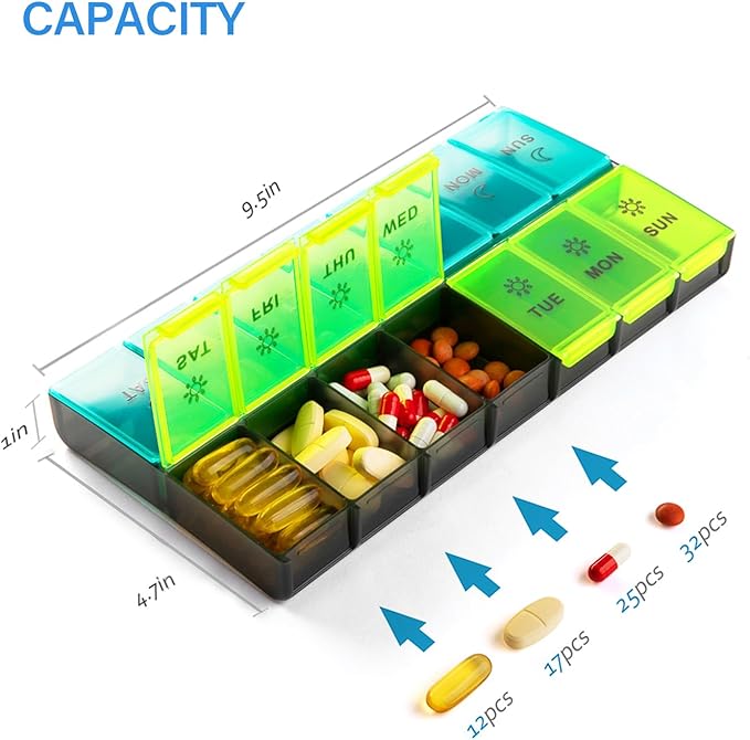 Mossime XL Large Daily Pill Organizer 2 Times a Day, Extra 7 Day Pill Box Am Pm, Weekly Day Night Vitamin Holder, Medicine Organizer, Big Pill Container, Medication Dispenser 14 Compartments