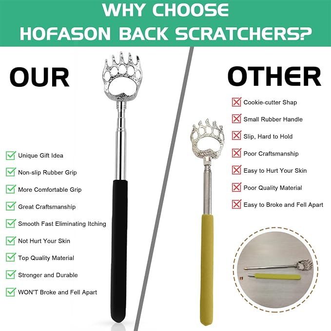 HOFASON 3 Pack Back Scratcher for Men Women, Fathers Day Dad Gifts for Husband/Grandpa, Christmas Stocking Stuffers for Men/Women/Adults, Novelty Idea Gifts Bear Claw Telescopic Back Scratcher