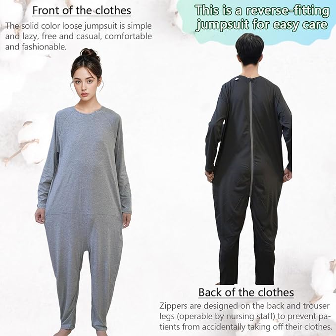 Unisex Anti-Strip Jumpsuit with Back and Leg Zipper,Suitable for Seniors,Incontinence Care,Dementia,Alzheimer’s