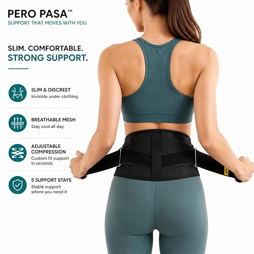 Lower Back Brace for Women and Men, Adjustable Back Brace with Back Support Belt and Back Support Brace, Slim Breathable Lumbar Support for Daily Stability, Back Braces L/XL(Waist:42''-52'')