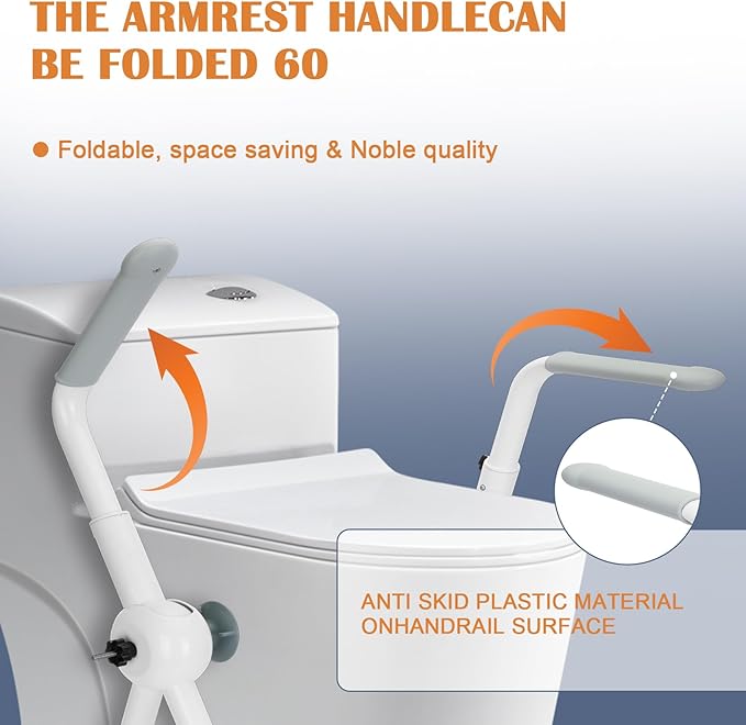 Toilet Safety Rails for Elderly Handicap- 400 lbs Capacity Adjustable Safety Frame with Foldable Armrests