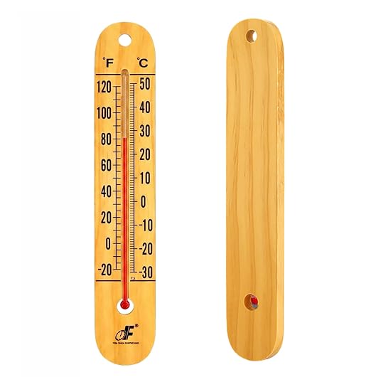 Large 10.5 Inch Vertical Wooden Thermometer | Indoor & Outdoor Use, -20°F to 120°F/-30°C to 50°C, Battery-Free, Weatherproof, Easy to Read & Ready to Hang