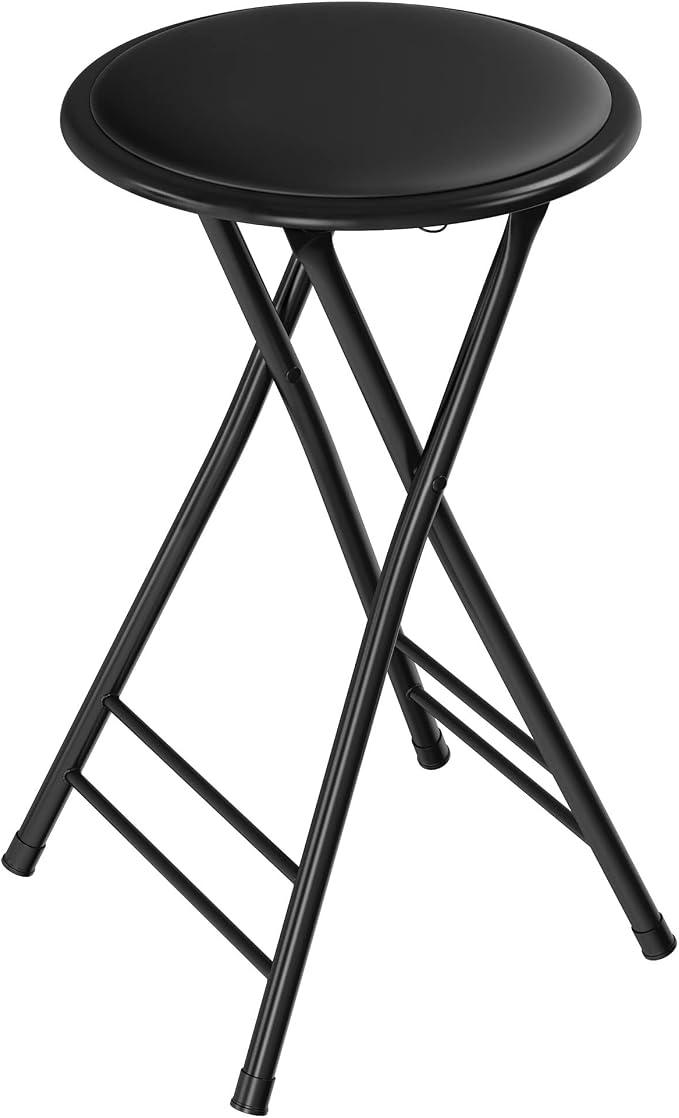 Lavish Home Folding Stool with Padded Backless Seat, Black, 24 Inch | Counter Height Bar Stools with 225lb Capacity, Portable Indoor & Outdoor, Extra Seat for Kitchen, Rec Room or Camping