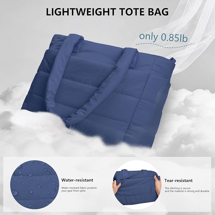Puffer Tote Bag for Women Quilted Nurse Bag Lightweight Work Bag for Teacher Travel Handbag with Multiple Pockets