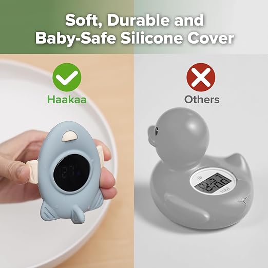 Haakaa Silicone Baby Bath Thermometer – Water Temperature Thermometer for Baby Safety, Floating Infant Bath tub Temp Thermometer for Newborns & Toddlers-Jet