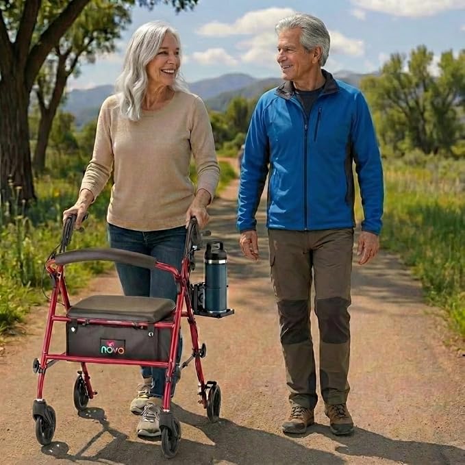 NOVA Adjustable Cup Holder for Walkers, Rollators & Wheelchairs – Folding Drink Holder Fits 3/4”, 7/8” & 1” Tubes, Holds 2.25”–3.75” Cups, Durable, Easy Install