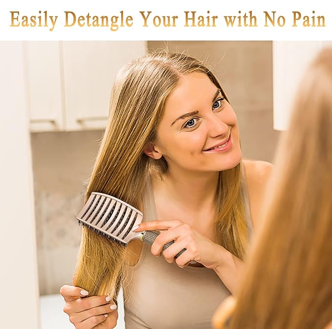 Detangling Brush for Women & Kids, Wet & Dry Hair, All Hair Types | Less pulling & breakage, Boar bristles tame frizz & add shine, Vents for faster blow-drying, Lightweight 4 oz, Non-slip grip