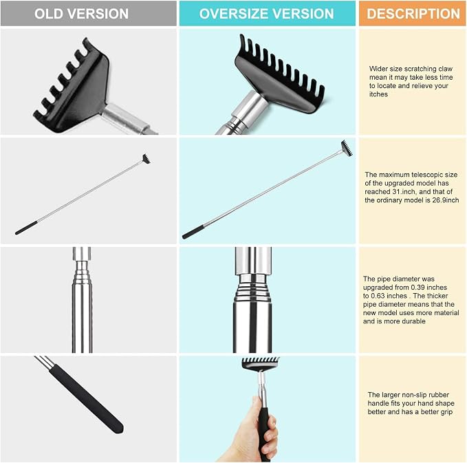 3 Pack Oversized Portable Extendable Back Scratcher, Upgraded Metal Stainless Steel Telescoping Back Scratcher Tool with Canvas Carrying Bag