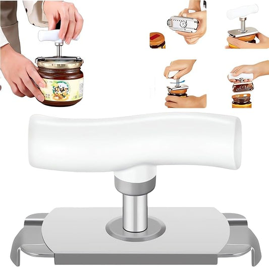 2024 New Effortless Arthritis Jar Opener - Jar Opener Bottle Opener for Weak Hands, Adjustable Grip Jar Openers for Seniors, Stainless Steel Easy Open Lid Opener - Simple But Powerful (White)