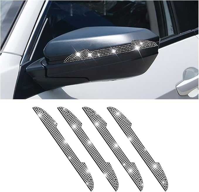 4 PCS Bling Rhinestone Car Door Handle Scratch Protector, Universal for All Cars, Vehicles, SUVs, Side Rearview Mirror, Edge Guard, Exterior Accessories for Women Men (White) | 5.75x0.39 Inch, Universal fit, side panels/mirror edges, stainless steel, r...