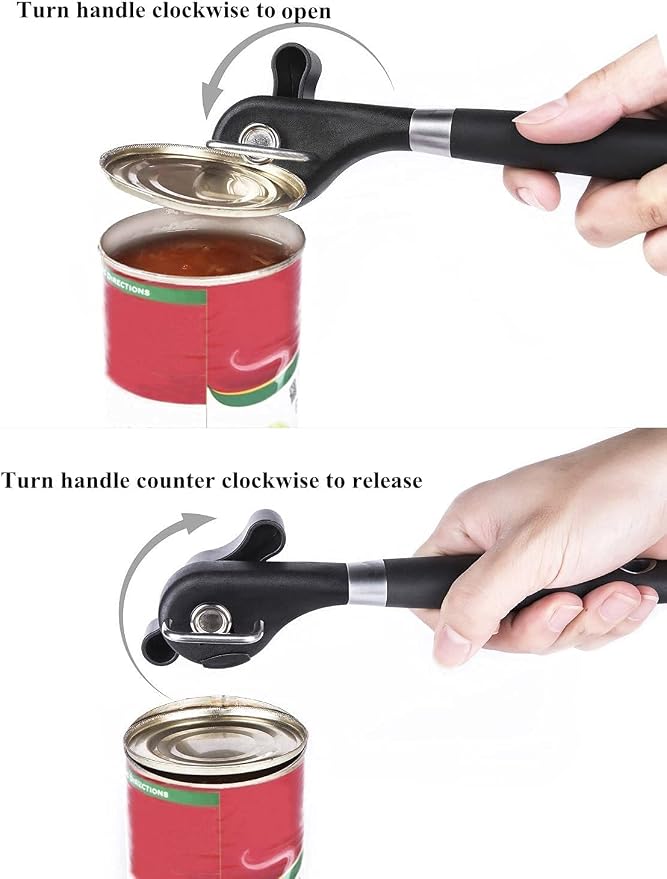 Safety Manual Can Tin Opener,Stainless Steel Ergonomic Anti Slip Design with Smooth Edge Side Cut No Sharp Cuts Can Opener,Lid Lifter that Won't Touch Food