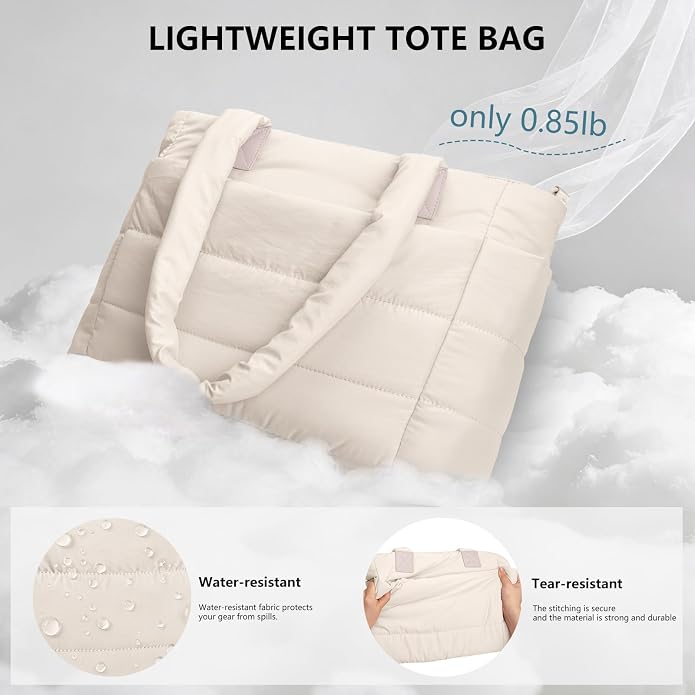 Puffer Tote Bag for Women Quilted Nurse Bag Lightweight Work Bag for Teacher Travel Handbag with Multiple Pockets