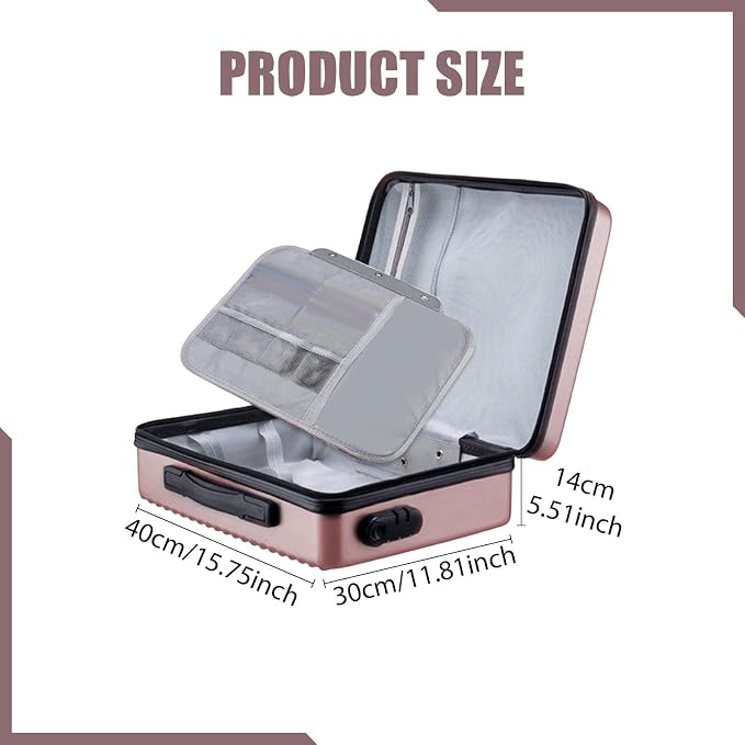 Fireproof Document Box Secure Storage Hard Shell Container Organizer Bag for Professionals Certificates, Rose Gold