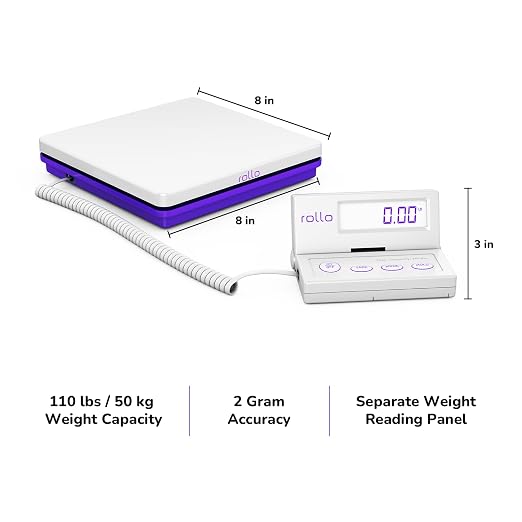 Rollo Shipping Scale for Packages - Digital Shipping Postal Scale (110 Lb Max) - Hold and Tare Functions - Includes AC Adapter and 2X AAA Batteries