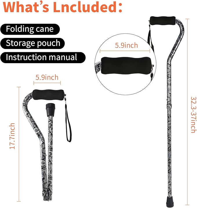 Floral Canes for Women Folding Cane for Stability with Non-Slip Base, Adjustable Walking Cane for Seniors - Lightweight Collapsible Walking Sticks with T & Offset Handle