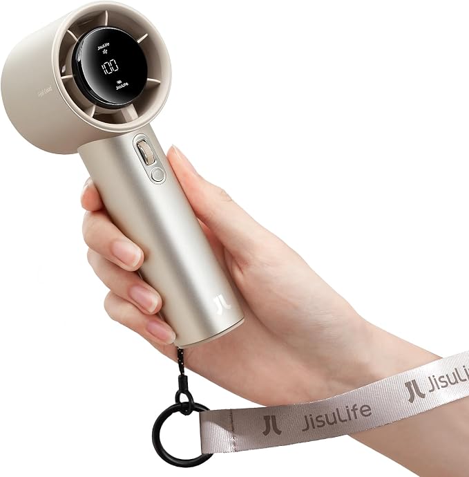 JISULIFE Handheld Fan Pro1S - Next-Gen Airflow: Up to 40H Runtime | Metal Body-Enduring Quality, 1-100 Speed Scroll Wheel, 5000mAh-Portable Fan for Travel, Gifts for Women Men(Amber Gold)