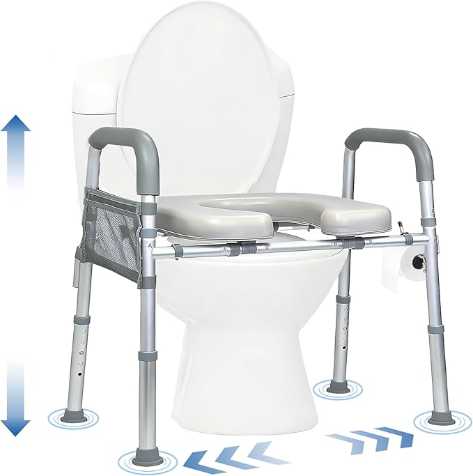 Raised Toilet Seat with Handles, Toilet Seat Risers for Seniors Width and Height Adjustable Raised Toilet Seat with Handles for Elderly