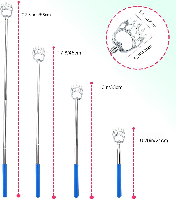 6 Pcs Back Scratcher Extendable,Metal Bear Claws Back Scratchers | Backscratche for Men, Women,Adults,Christmas Stocking Stuffers (Blue)