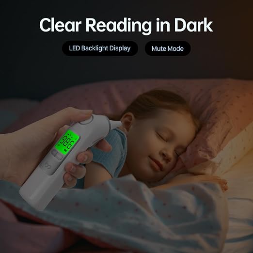 Femometer Family Ear Thermometer for Adults and Kids, Gray | 1s Fast Accurate Reading, 30-Memory Recall, 3-Color Fever Alert, ℃/℉ Switchable, Silent Mode, with 24 Disposable Probe Covers