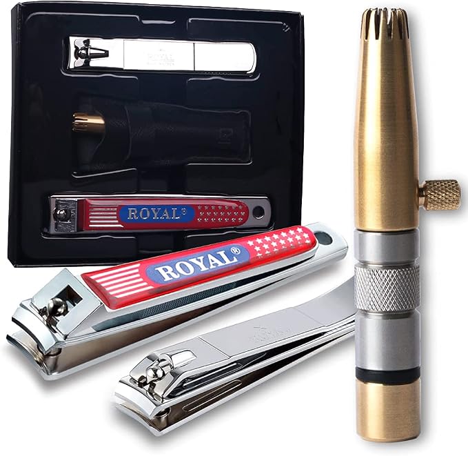 ROYAL [Made in Korea] NO Battery,3 Pcs Nose Hair Trimmer Set,Value Pack(Nose Hair Trimmer with 2 Nail Clippers) The Best Gift for Family, (Black&Brass)