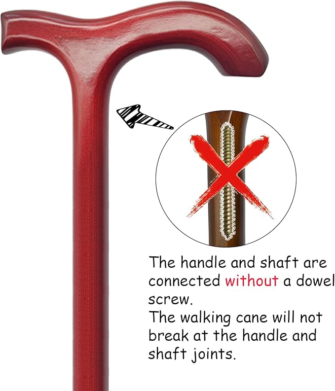 FLYDRUM Wooden Walking Cane for Men and Women, One-Piece Wood Cane, 36 Inch Wood Walking Stick for Men and Women, Ergonomic Wood Cane for Seniors